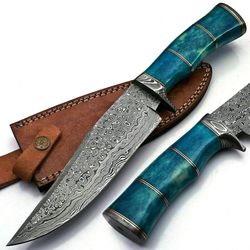 custom hand forged damascus steel hunting knife grooming knife with leather sheath, best gift for father/ christmas gift