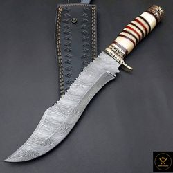 hunting bowie knife, damascus steel bowie knife, skinner knife, camping knife, christmas gift, best outdoor tool, bone &