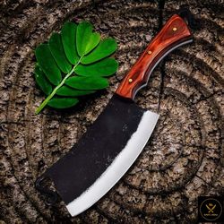 handmade kitchen cleaver, indoor outdoor chopper, camping cleaver, christmas gift, carbon steel blade, chef cleaver, kit