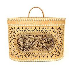 birch bark bread box carved "rowan" storage box