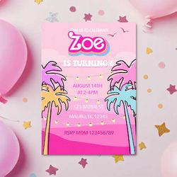 Pink birthday party invitation, Lets go party personalized birthday invite, barbie invitation for girl