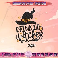 drink up witches embroidery design, witch embroidery, spooky embroidery, halloween embroidery, machine embroidery designs