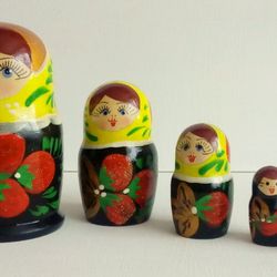 Matryoshka Nesting Doll with Strawberries and crystals wooden Russian folk art, from the master Hand-made souvenir