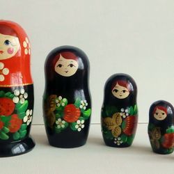 Matryoshka Nesting Dolls- 5 pieces with Crystals wooden Russian folk art, from the master Hand-made souvenir