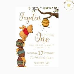 editable winnie the pooh birthday invitation, classic winnie the pooh invitation template, pooh bear digital invitation