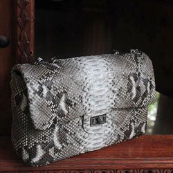 Genuine python skin crossbody stitched bag | designer women leather handbag | snakeprint bag | big crossbody purse