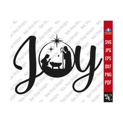 joy with christmas nativity scene svg files for cutting machines dxf like silhouette cameo and cricut, commercial use digital download