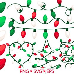 christmas light clipart- svg, png, eps images - merry christmas tree decoration, christmas lights clip art