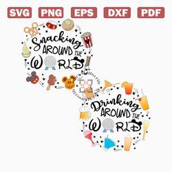 bundle snacking and drinking around the world svg, drinks and foods svg, family trip svg, vacay mode svg