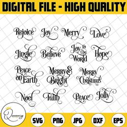 christmas words ornament svg, believe svg, holiday svg, winter svg, merry christmas svg bundle vinyl cricut silhouette h