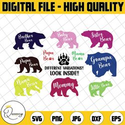mama bear svg bundle pack, bear family svg bundle, daddy bear svg bundle, mama bear mega bundle, family t-svg svg, dxf,