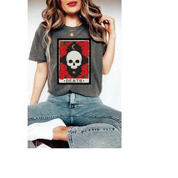 comfort colorsdeath tarot card shirt, aesthetic witchy clothes, botanical skeleton shirt, creepy cute boho tee, pastel g