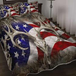 343THHHT-HUNTING AMERICAN FLAG QUILT BED SET