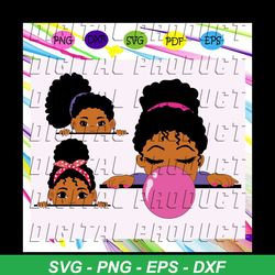 peekaboo girl svg, puff afro ponytails svg, black african american kids svg, black girl for silhouette, files for cricut