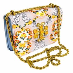 Clutch With Golden Chain, Floral Purple