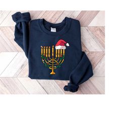 Hanukkah Sweatshirt, Chrismukkah Shirt, Menorah Candle Tshirt,  Jewish Religious Sweater, Happy Hanukkah Tee, Jewish Hol