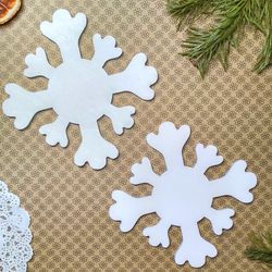 Set of 2 white cup coasters in shape of snowflakes Christmas gift Wooden cup coasters Holiday decor Christmas ornaments