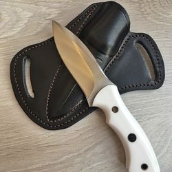 hunting knife 1075 carbon steel and white corian handle -blacksmith made camping knife - bushcraft knife - survival knif