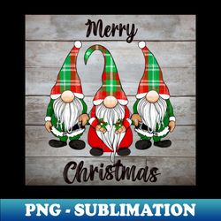 three gnomes in buffalo plaid merry christmas gnome xmas - retro png sublimation digital download - bold & eye-catching