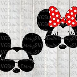 svg dxf file for mickey and minnie with aviator sunglasses