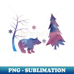 bear cub winter scene with snowflakes - vintage sublimation png download - bring your designs to life