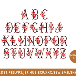 antique rose embroidery font, alphabet machine embroidery design, digital download pes
