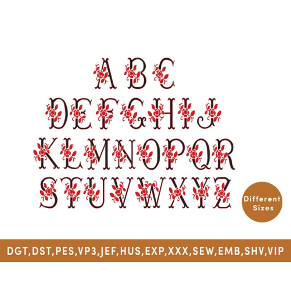 Old Roses Font Antique Rose Embroidery Font, Alphabet Machine Embroidery | Inspire Uplift