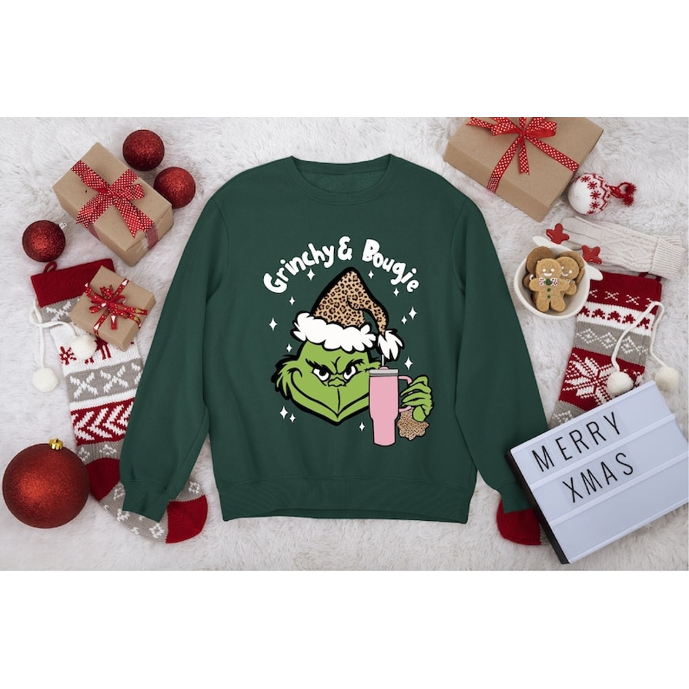 Christmas Grinch Sweatshirt, Grinchy and Bougie Shirt, Retro Movie Sweater, Grinchmas Tee, Movie Lover Gift.png