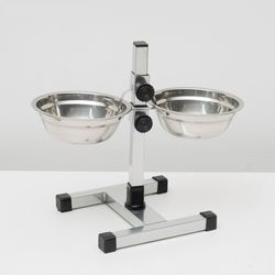 Stand with bowls, 2 x 500 ml, height 30 cm, collapsible with top lock, chrome