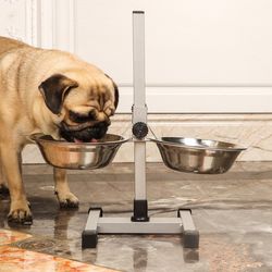 stand with bowls, 2 x 700 ml, height 40 cm, collapsible with top lock, chrome