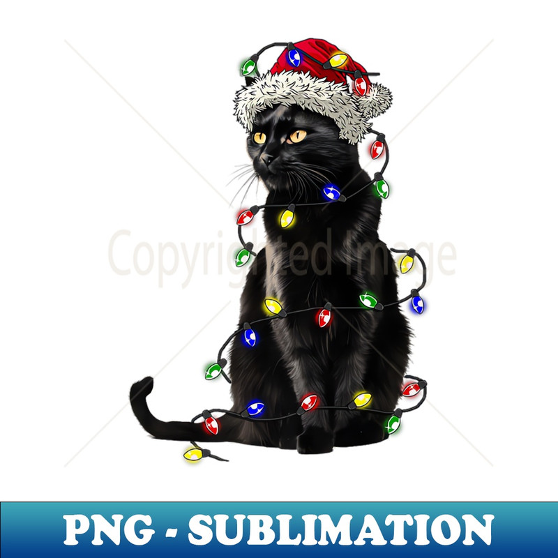 XW-20231107-6931_Santa Black Cat Tangled Up In Christmas Tree Lights Holiday 5567.jpg