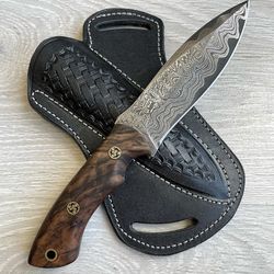 usa one day shipment real damascus hunting knife & walnut wood handle- 150 layers - blacksmith made - camping knife - da