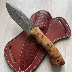real damascus hunting knife chestnut handle - 150 layers - blacksmith made - camping knife - damascus steel knife - surv