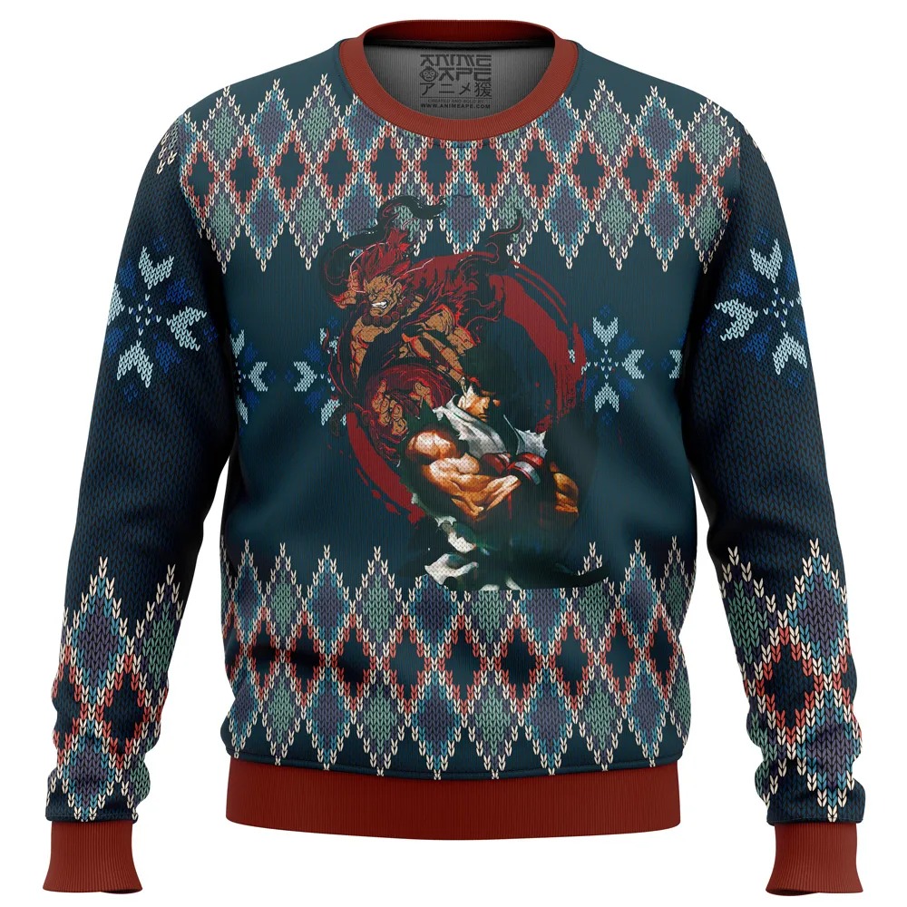 Street Fighter Ryu and Akuma All Over Print Ugly Hoodie Zip 3D Hoodie 3D Ugly Christmas Sweater 3D Fleece Hoodie