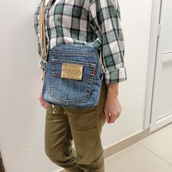 Tablet bag made of jeans, handmade, crossbody handbag, shoulder
