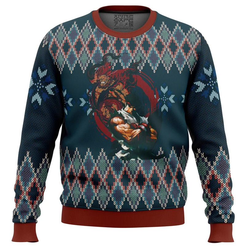 Street Fighter Ryu and Akuma All Over Print Ugly Hoodie Zip 3D Hoodie 3D Ugly Christmas Sweater 3D Fleece Hoodie
