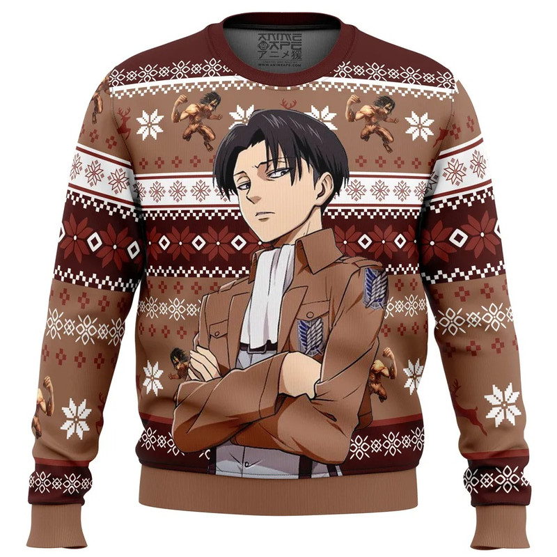 Levi Ackerman Attack on Titan All Over Print Ugly Hoodie Zip 3D Hoodie 3D Ugly Christmas Sweater 3D Fleece Hoodie