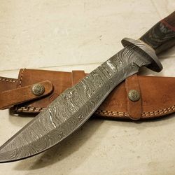 handmade damascus steel 14 inches bowie knife - solid marindi wood/exotic sheet handle