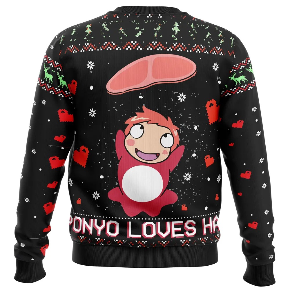 Ghibli Ponyo Loves Ham All Over Print Ugly Hoodie Zip 3D Hoodie 3D Ugly Christmas Sweater 3D Fleece Hoodie
