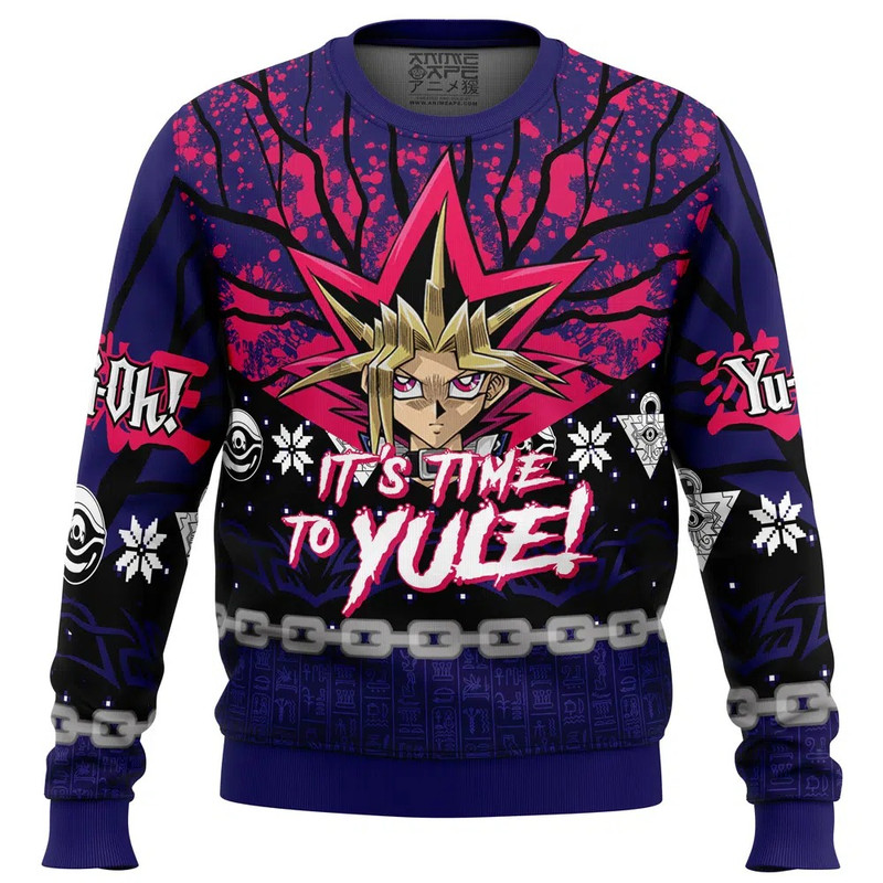 It's Time To Yule Yugioh All Over Print Ugly Hoodie Zip 3D Hoodie 3D Ugly Christmas Sweater 3D Fleece Hoodie