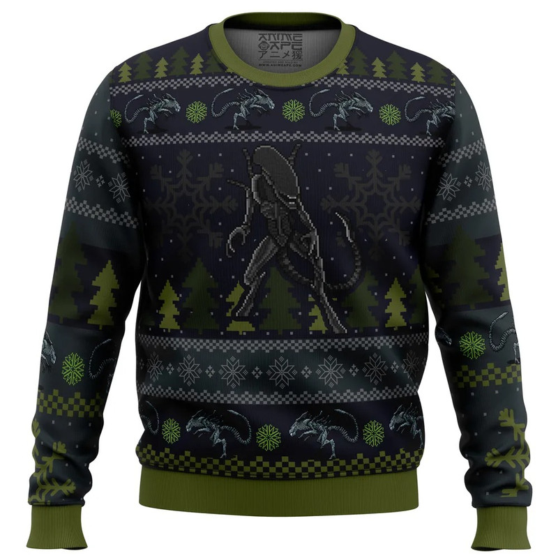 A Christmas Bug Hunt Xenomorph All Over Print Ugly Hoodie Zip 3D Hoodie 3D Ugly Christmas Sweater 3D Fleece Hoodie