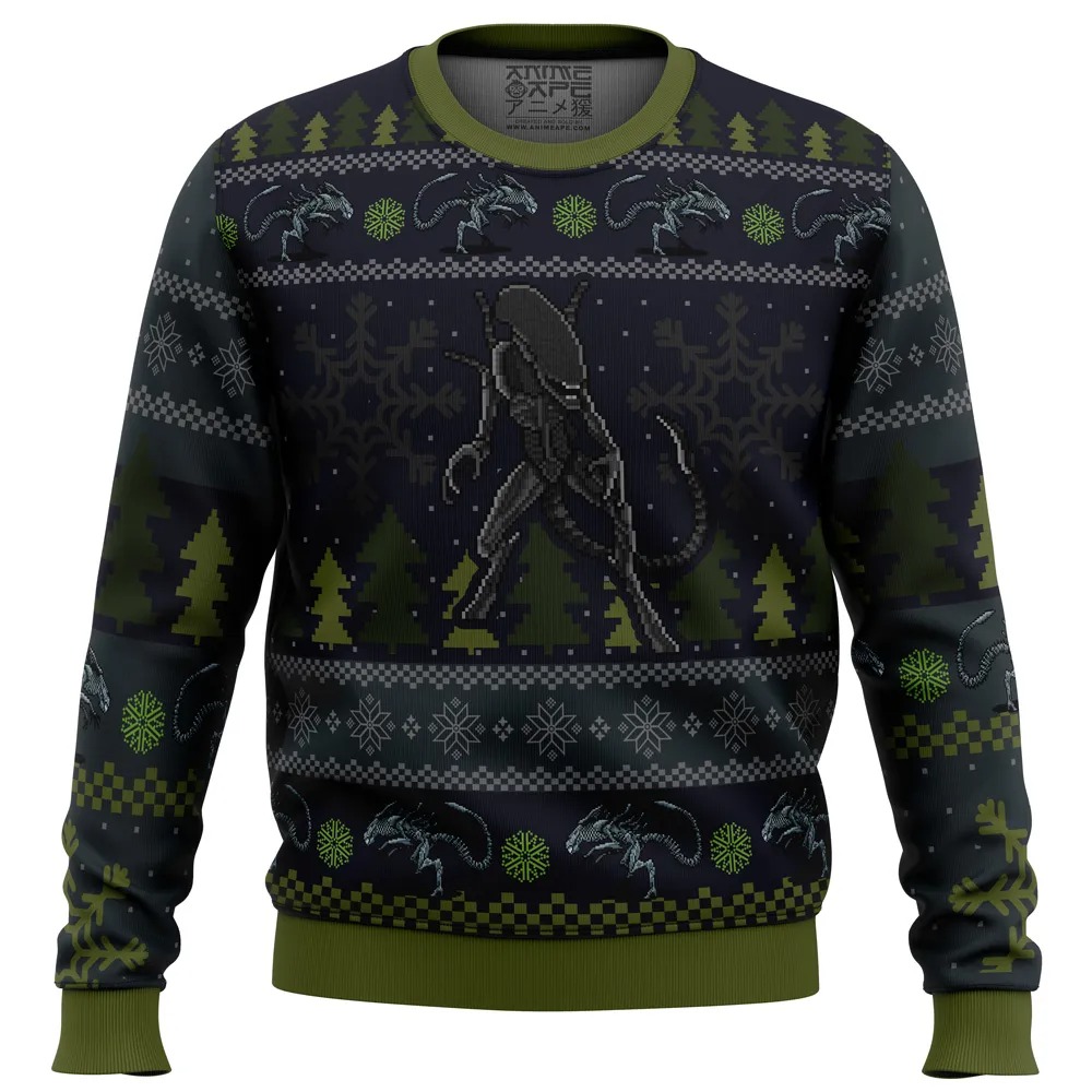 A Christmas Bug Hunt Xenomorph All Over Print Ugly Hoodie Zip 3D Hoodie 3D Ugly Christmas Sweater 3D Fleece Hoodie