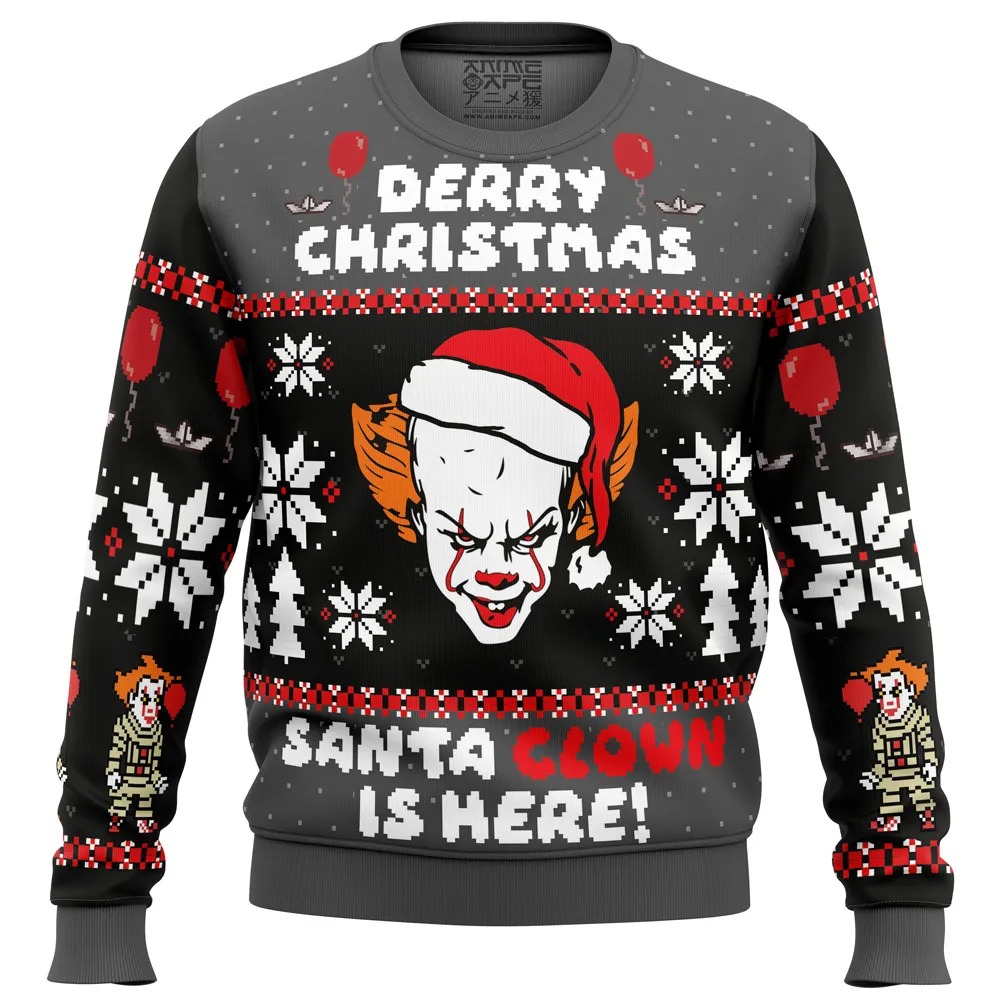 Derry Christmas Pennywise the Clown All Over Print Ugly Hoodie Zip 3D Hoodie 3D Ugly Christmas Sweater 3D Fleece Hoodie