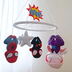 Spiderman Crib Baby Nursery Mobile Decor Miles Morales Spider Ghost Spider Gwen Marvel Baby Mobile