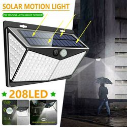 208 led solar power light motion sensor outdoor yard garden wall lamp waterproof