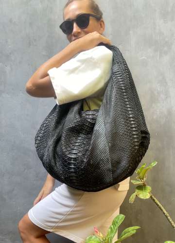 Big Soft Hobo Classy Sport Woman gray Bag | Purse Genuine Python Skin | Big Elegant Leather Designer Soft Bag