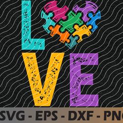 autistic kids puzzle pieces heart love autism awareness svg, eps, png, dxf, digital download