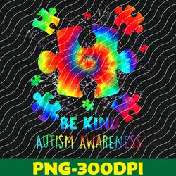 be kind puzzle pieces tie dye autism awareness month png digital download