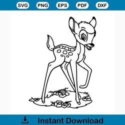 Bambi free svg, disney svg, best disney svg files, instant download, deer svg, cartoon svg, outline svg, free vector fil