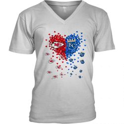 Kansas City Royals Kansas City Chiefs Heart V-Neck T-Shirt